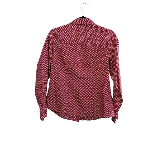 Chicos Womens Top 0 Small Red Chevron 100% Cotton No Iron Collar Shirt #3231 - Picture 9 of 12